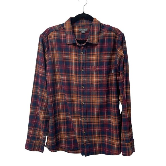 EDDIE BAUER FLANNEL LUMBERJACK PLAID AUTUMN FALL MENS L GRUNGE OUTDOOR CASUAL - Picture 1 of 9